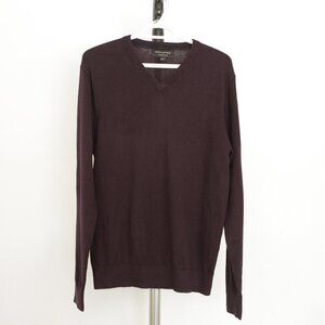 Sz M- Banana Republic Fcty Cotton Rayon Silk Cashmere Purple V-Neck Knit Sweater